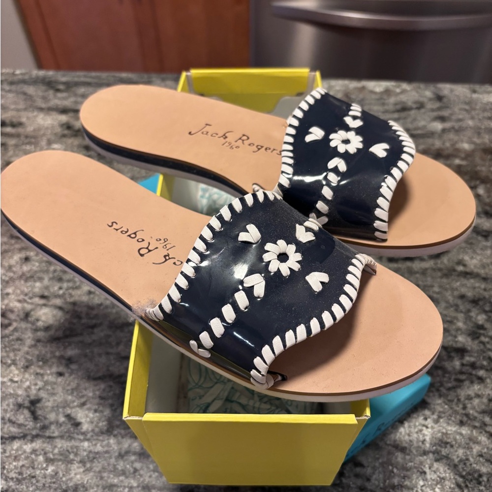 Jack Rogers Blue and White Sandals with Crossed Straps